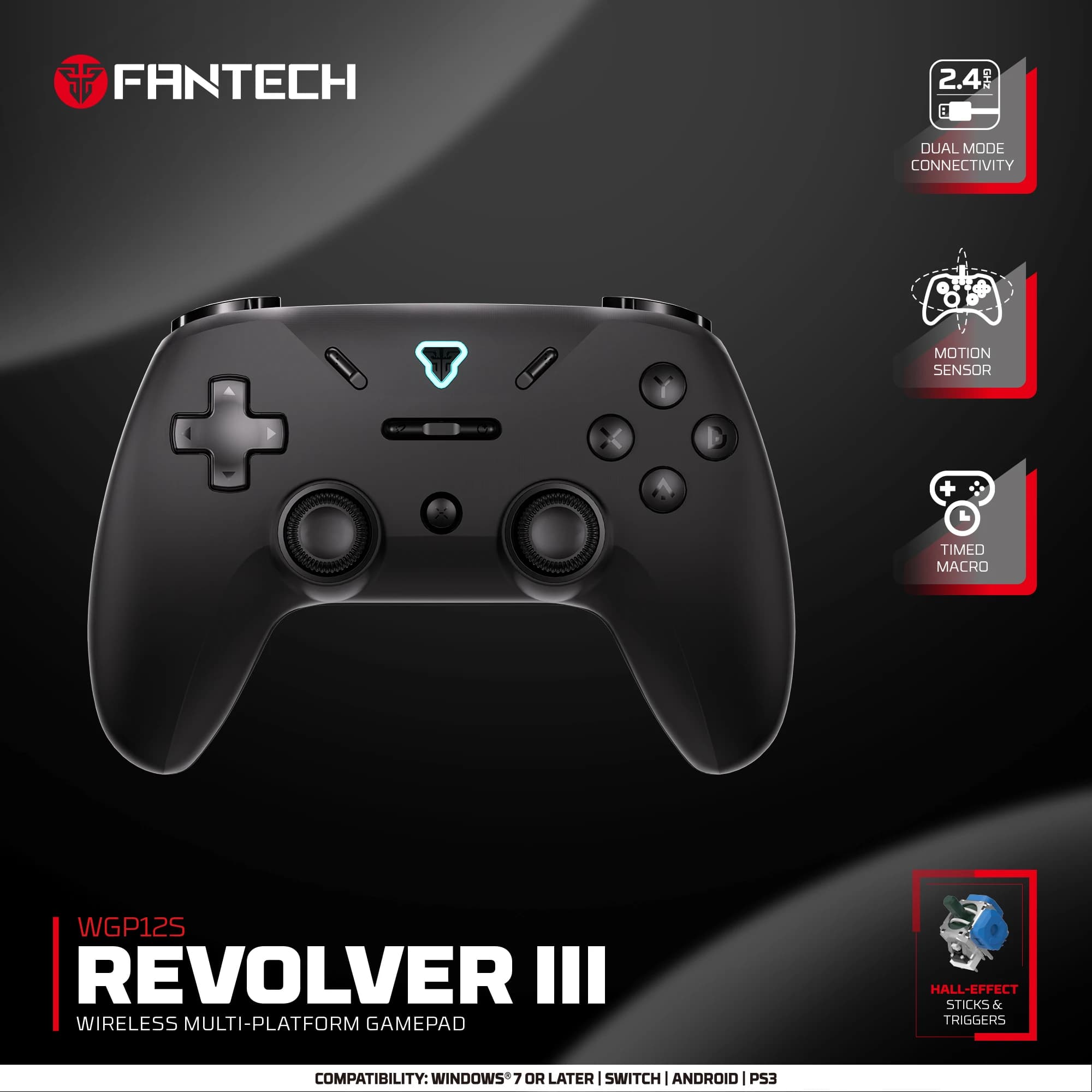 FANTECH REVOLVER III WGP12S Controller di gioco 1000hz Gamepad wireless Trigger ad effetto Hall Joystick Giroscopio Controller per PS4