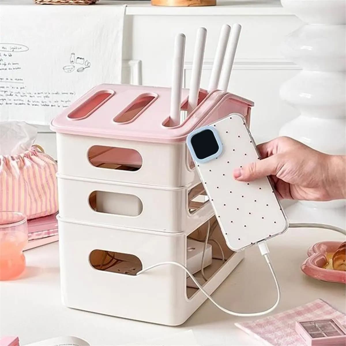 2026 Nuovo router WiFi Box Storage Organizer TV Cabinet Top Box Concer Desktop Gestione dei cavi Decorazione della casa A