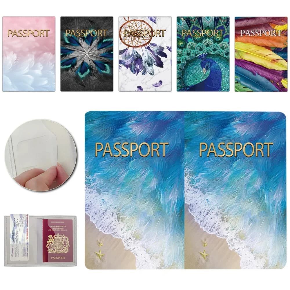 Porta Passaporto con Motivo Aereo per Uomo e Donna, Custodia per Passaporto da Viaggio e Matrimonio, Regalo di Nozze alla Moda, Porta Biglietti Aerei e Carte con Motivo a Piume
