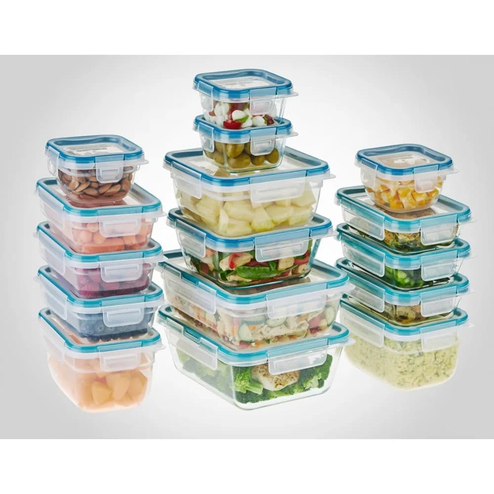 Set da 16 contenitori per alimenti in vetro e plastica, coperchi senza BPA, adatti al congelatore per lavastoviglie a microonde per la preparazione dei pasti