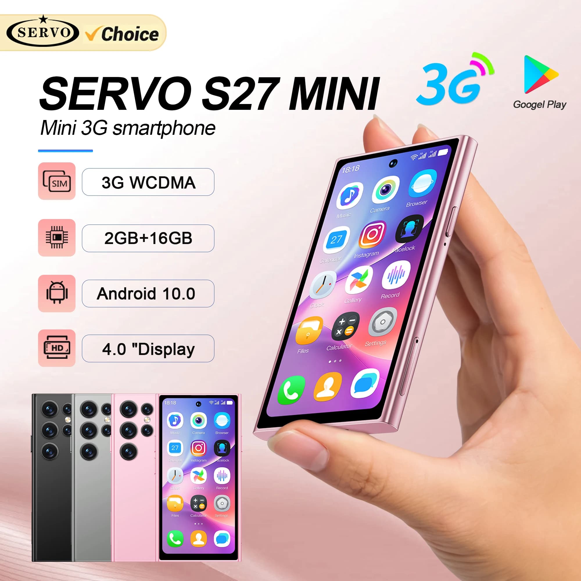 SERVO S27 Mini Smart Phone Android 10.0 WCDMA 3G Cellulare Dual SIM 4.0 "Display GPS 2000mAh 2 + 16GB Smartphone tascabili Play Store