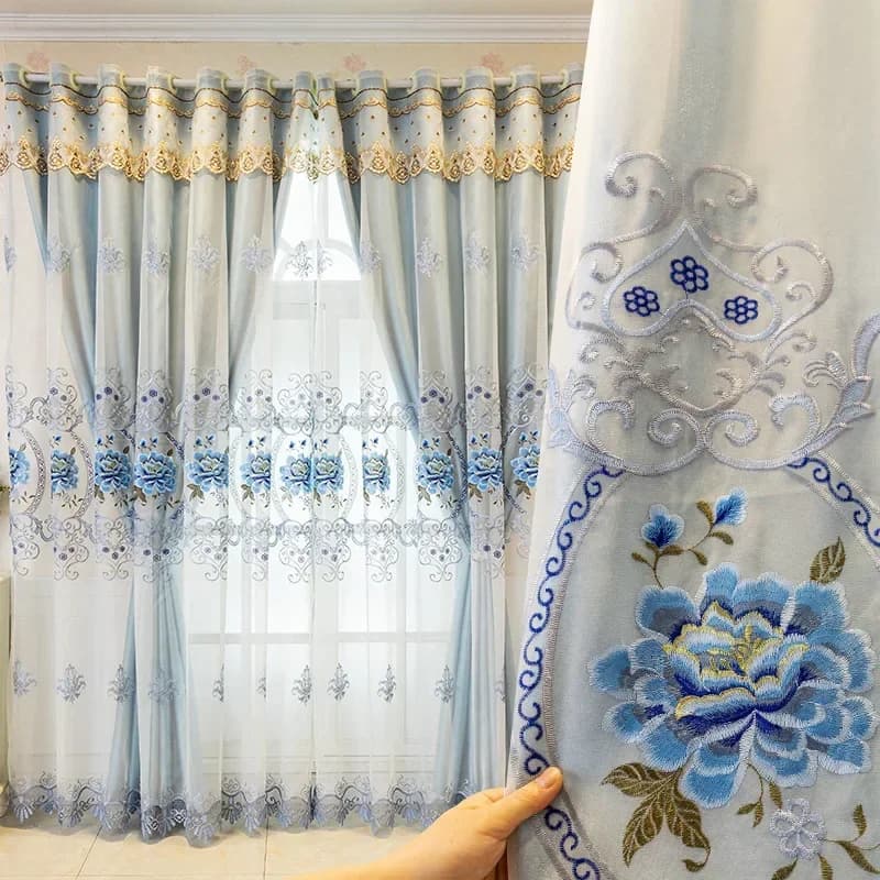 Tende europee a doppio strato di fascia alta per soggiorno camera da letto oscuranti semplici finestre dal pavimento al soffitto garza di stoffa integrata