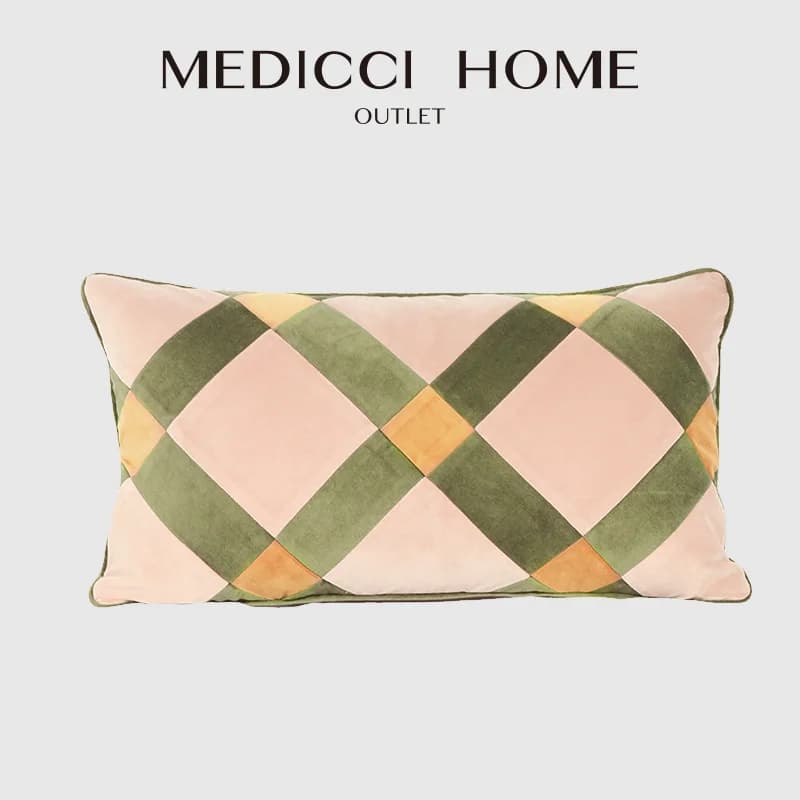 Medicci Home Fodera per cuscino lombare in velluto patchwork di design danese, colori vivaci e artigianato senza tempo, 30x55 cm