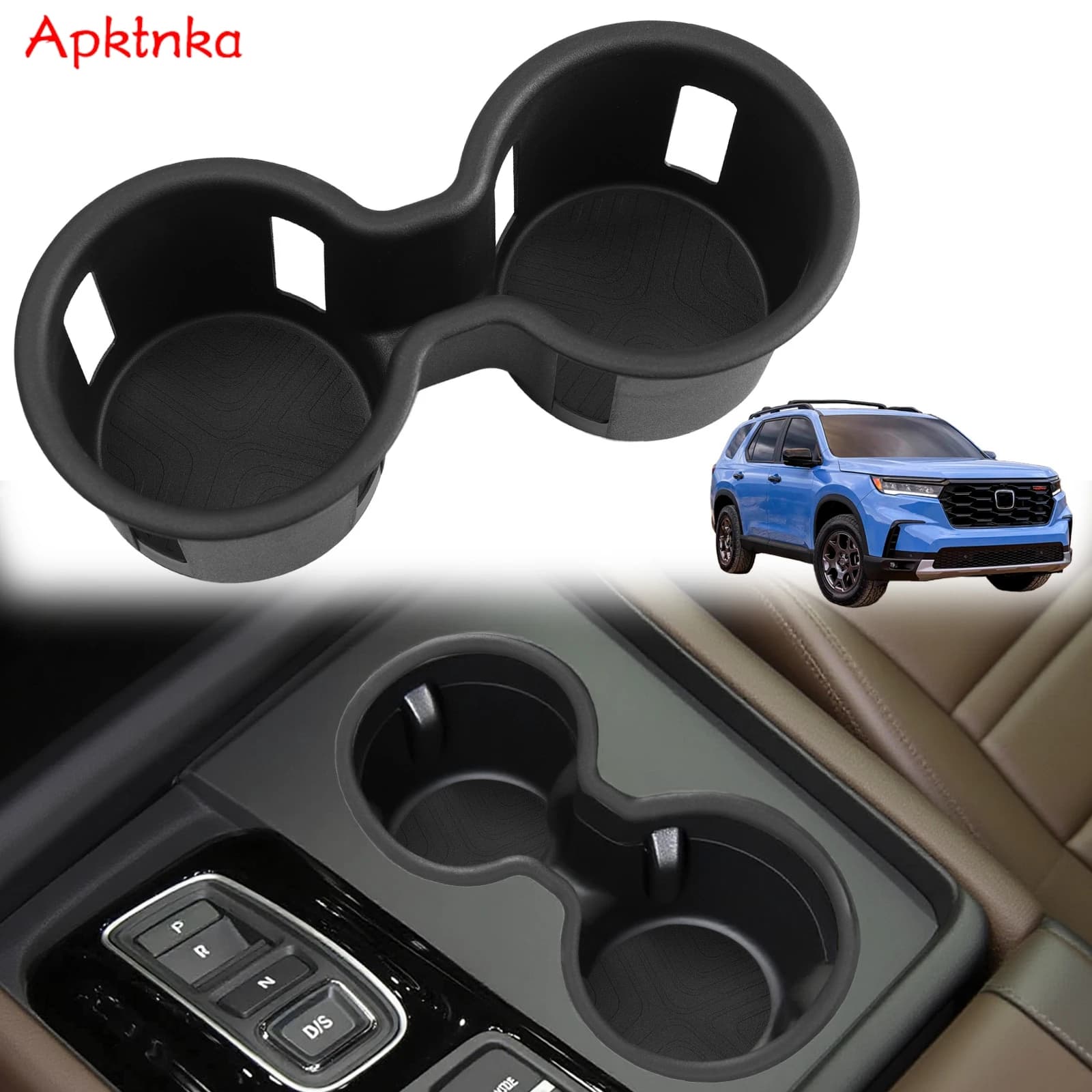 1X Black Car Interior Anti-Slip Central Control Cup Holder Insert TPE Drink Storage Box for Honda Pilot 2023-2025 Passport 24-26