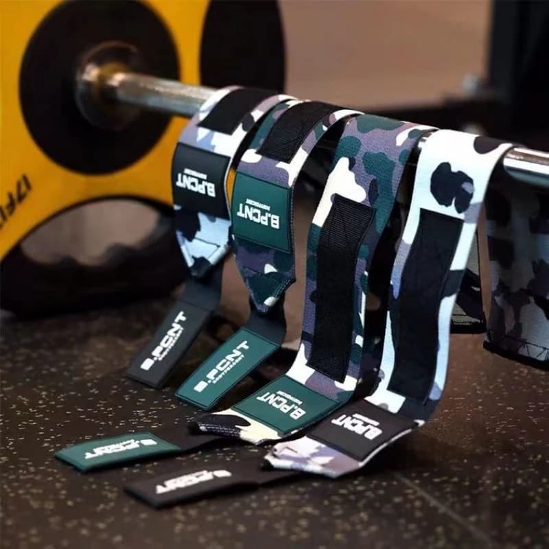 Fasce da polso per sollevamento pesi Design mimetico cinghie da polso per sollevamento pesi Extra resistenti per panca palestra supporto per polso Powerlifting