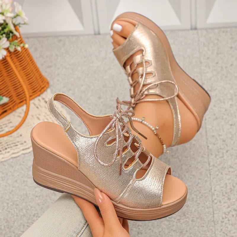 Sandali con Zeppa da Donna, Nuova Moda Estiva, Punta Aperta, Suola Spessa, Scarpe da Spiaggia, Sandali Trendy con Cinturino alla Caviglia e Tacco Alto