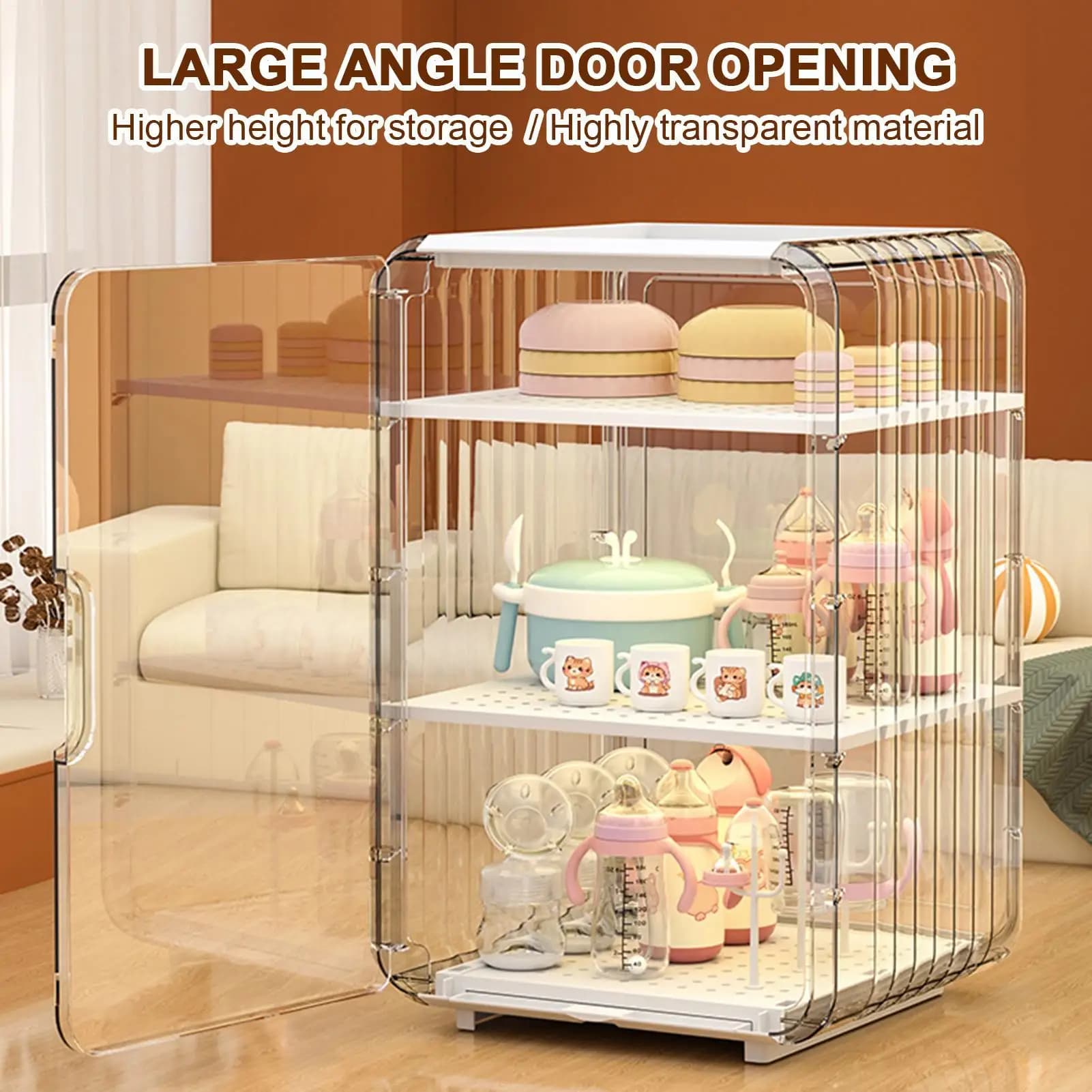 Baby Bottle Storage Organizer Toddler Cutlery Organizer Clear Dustproof Bottle Holder for Kitchen Bathroom Table Bedroom Fridge