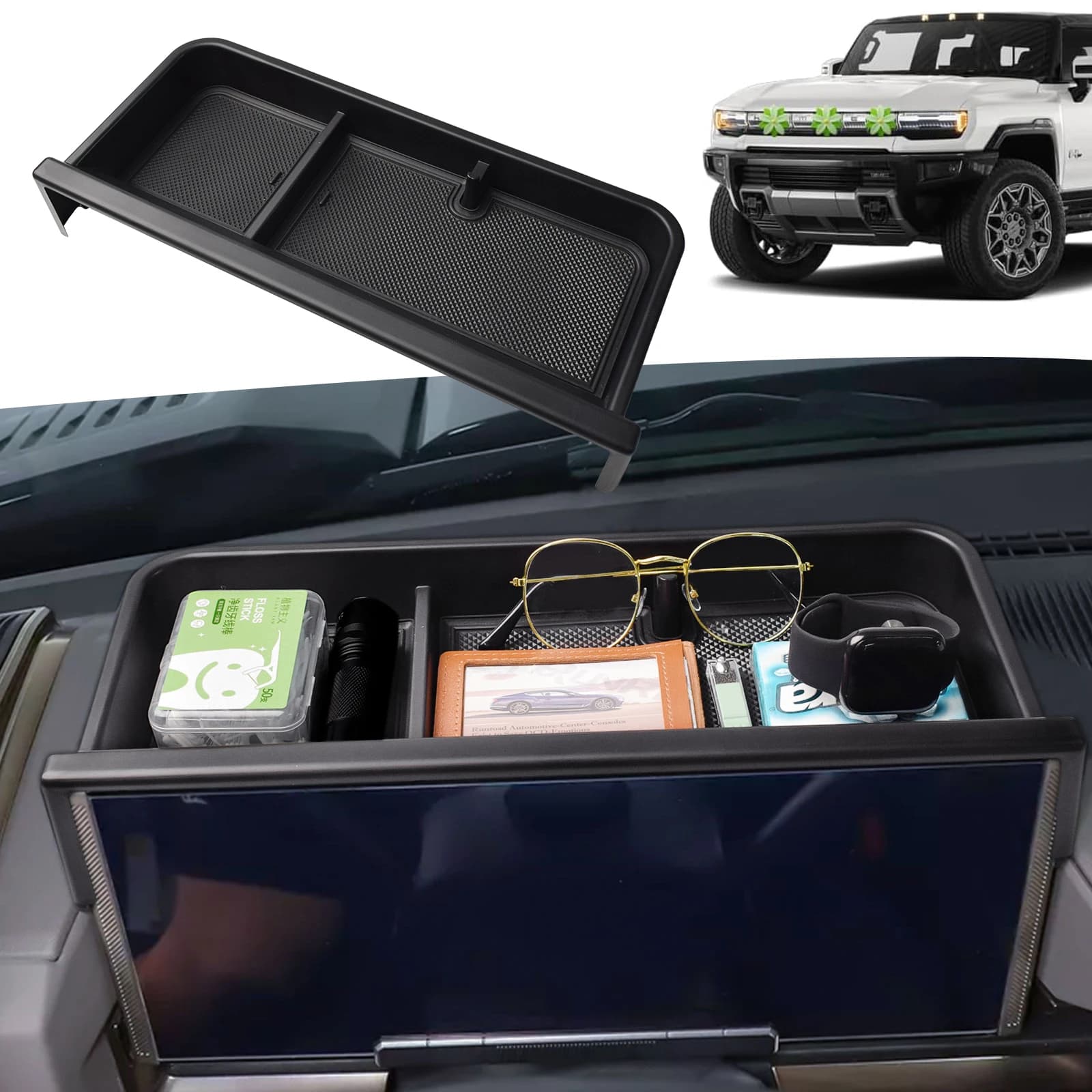 Vassoio organizer per cruscotto console centrale per GMC Hummer EV 2022-2025 Scatola bracciolo portaoggetti Accessori per cruscotto Scatola secondaria per auto