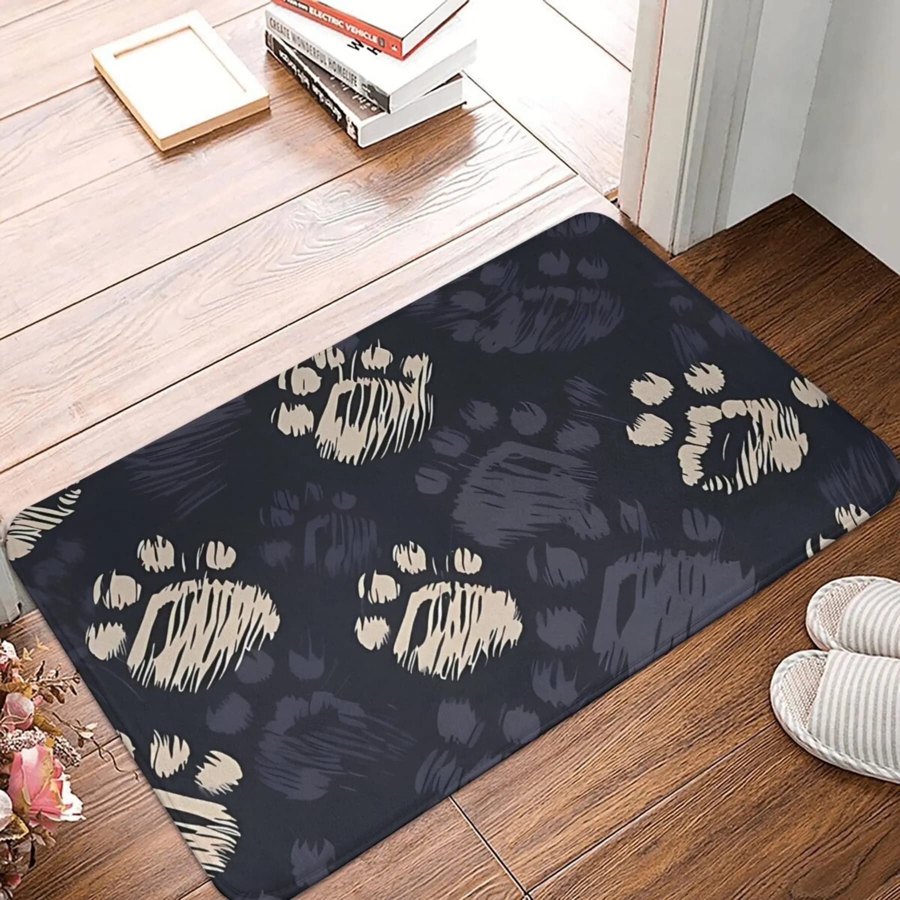 Zerbino in flanella con stampa zampa da 1 pezzo: lavabile in lavatrice, tessuto in poliestere, adatto per la decorazione domestica, decorazioni natalizie