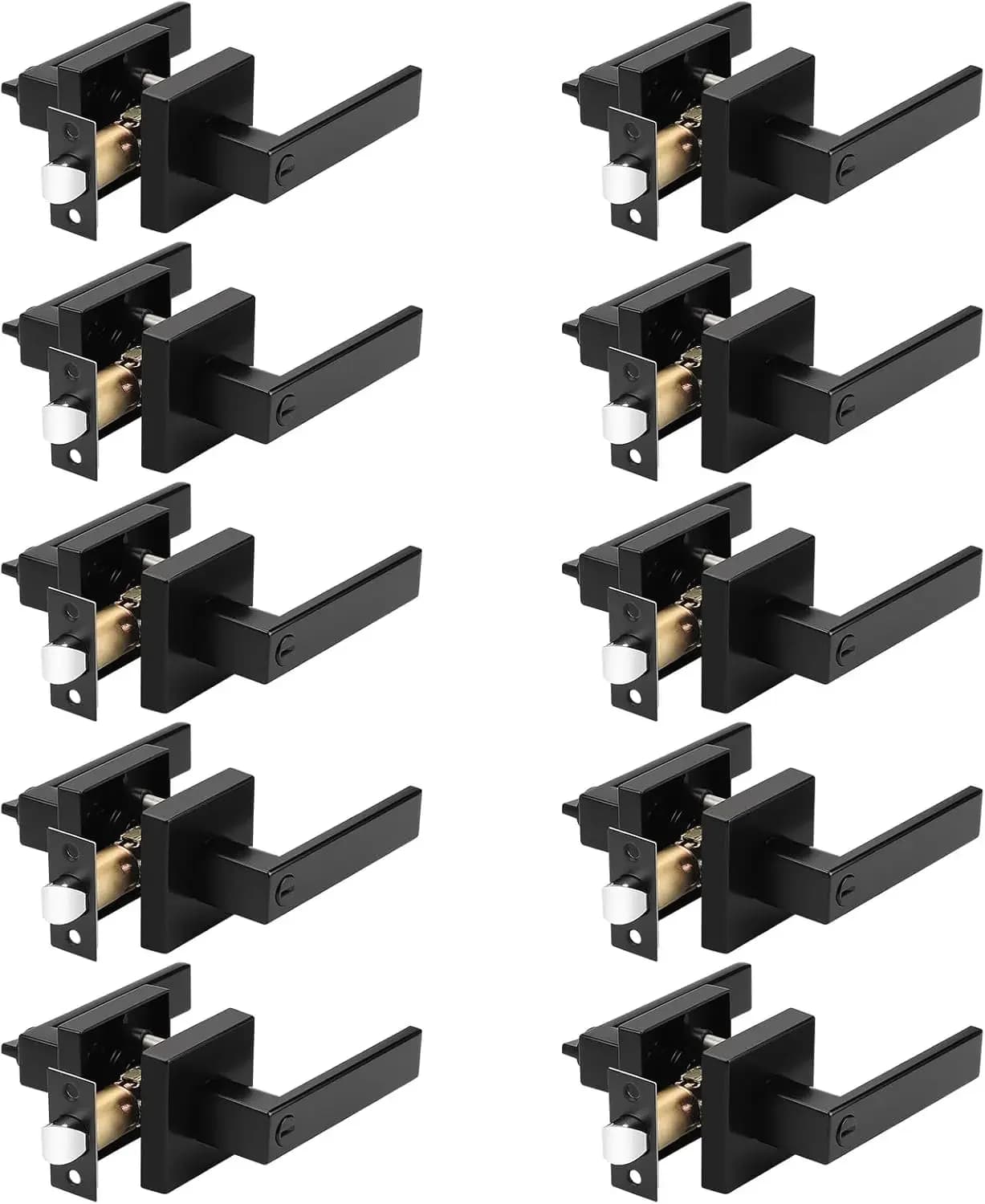 Probrico Confezione da 10 maniglie per porte per privacy, hardware per leva per porta nera opaca resistente, set di serrature per maniglie per porte interne senza chiave