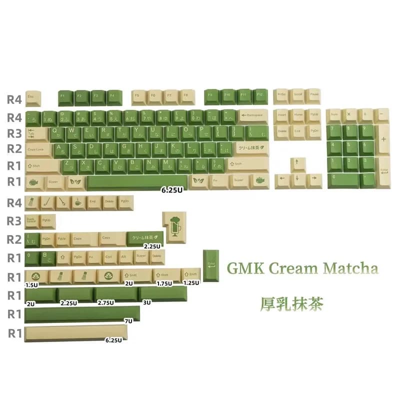 GMK Cream Matcha Keycap Cherry Profile Keycaps PBT Double Shot Key Caps Set ISO Enter 7U Custom Mechanical Keyboard Space Bar