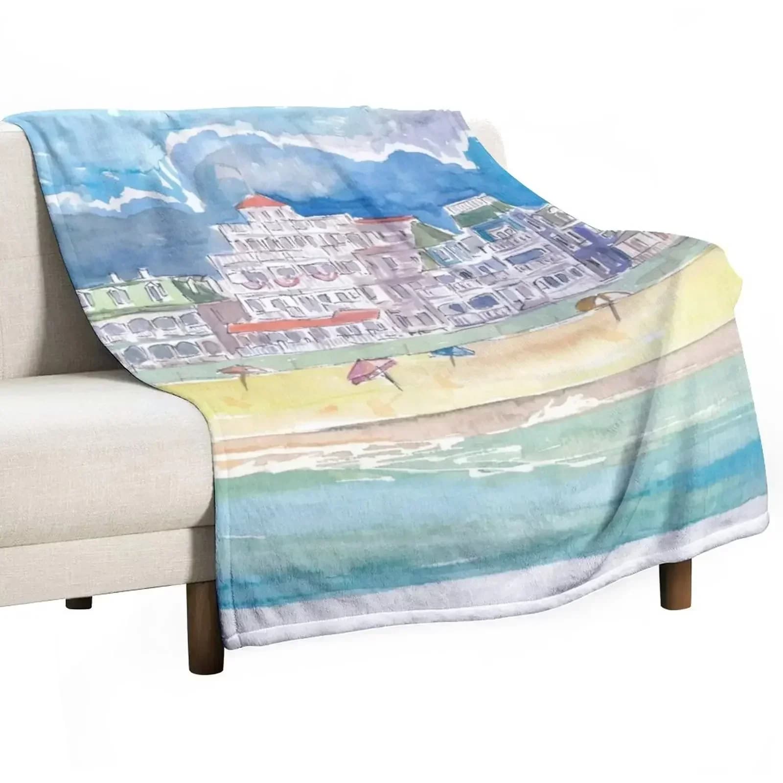 Cape May New Jersey Typical Beach Scene Throw Blanket Sleeping Bag Soft Plush Plaid Flannels Retros Luxury Designer Blankets