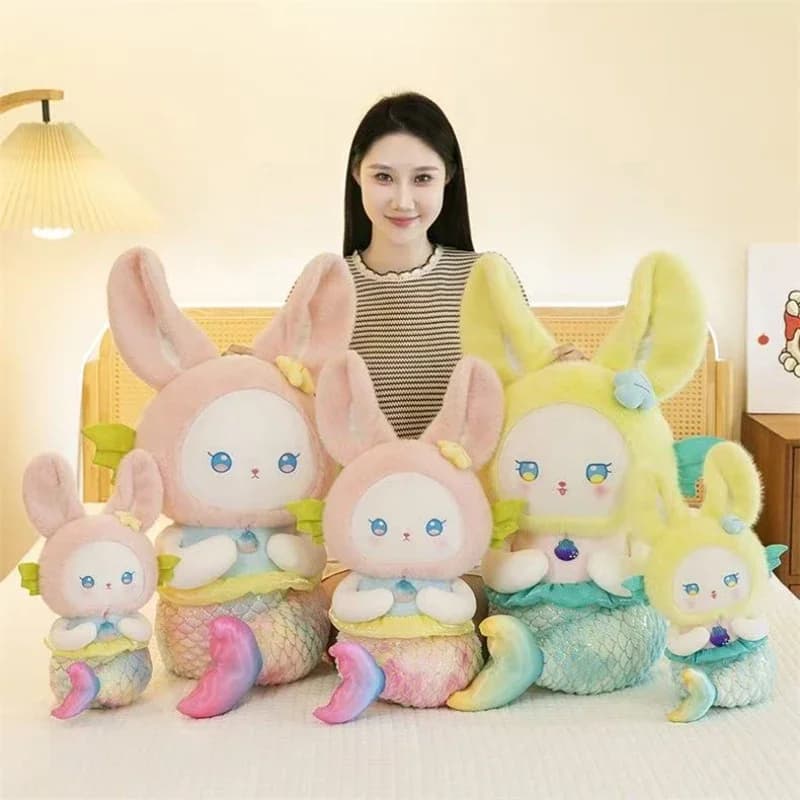 Kawaii Sirena Coniglietto Peluche Simulazione Cartone Animato Farcito Sirena Coniglio Cuscino di tiro Cuscino del divano Accompagna la bambola per il regalo delle ragazze