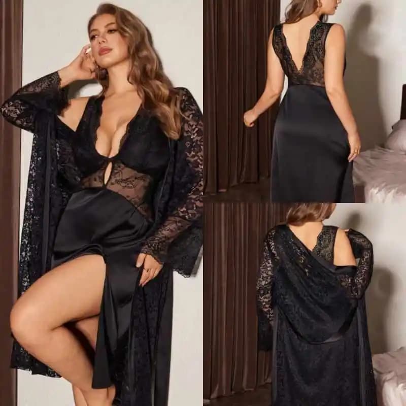 Simple Two Pieces Comfortable Women’s Pajamas Lace Satin Length Bridesmaid Bride Robes Long Bathrobe plus size customized
