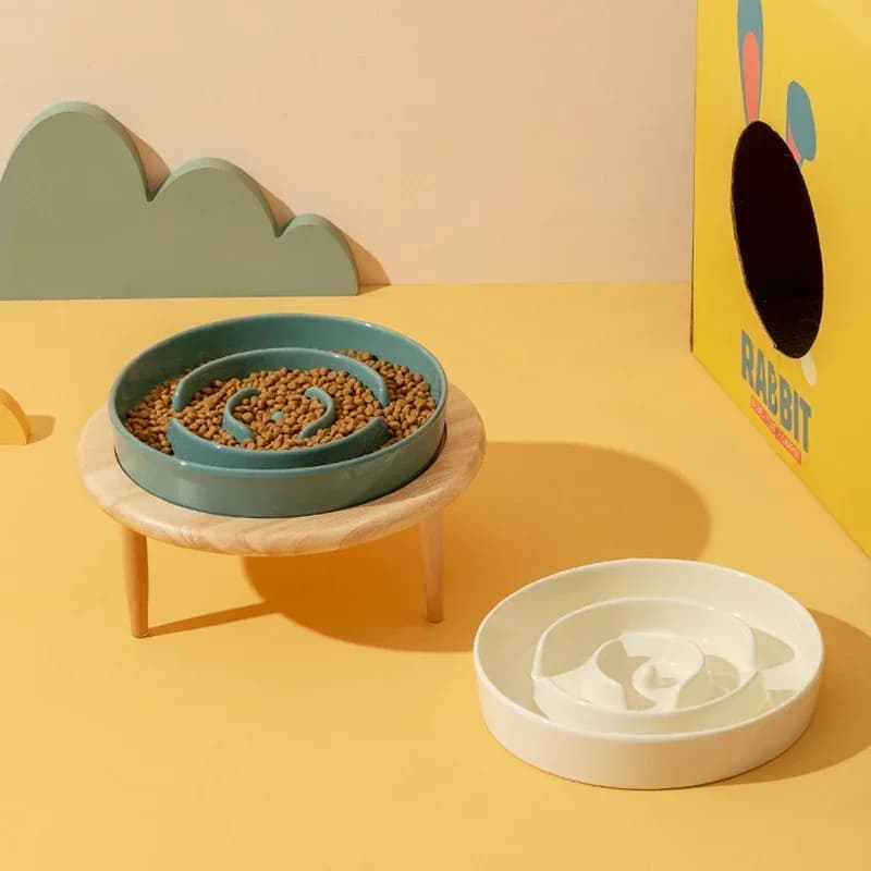 Dogs Ceramic Bowl Elevated Pet Slow Feeder Bowls Pet Cat Nordic Food Feeding Accessories with Wooden Stand