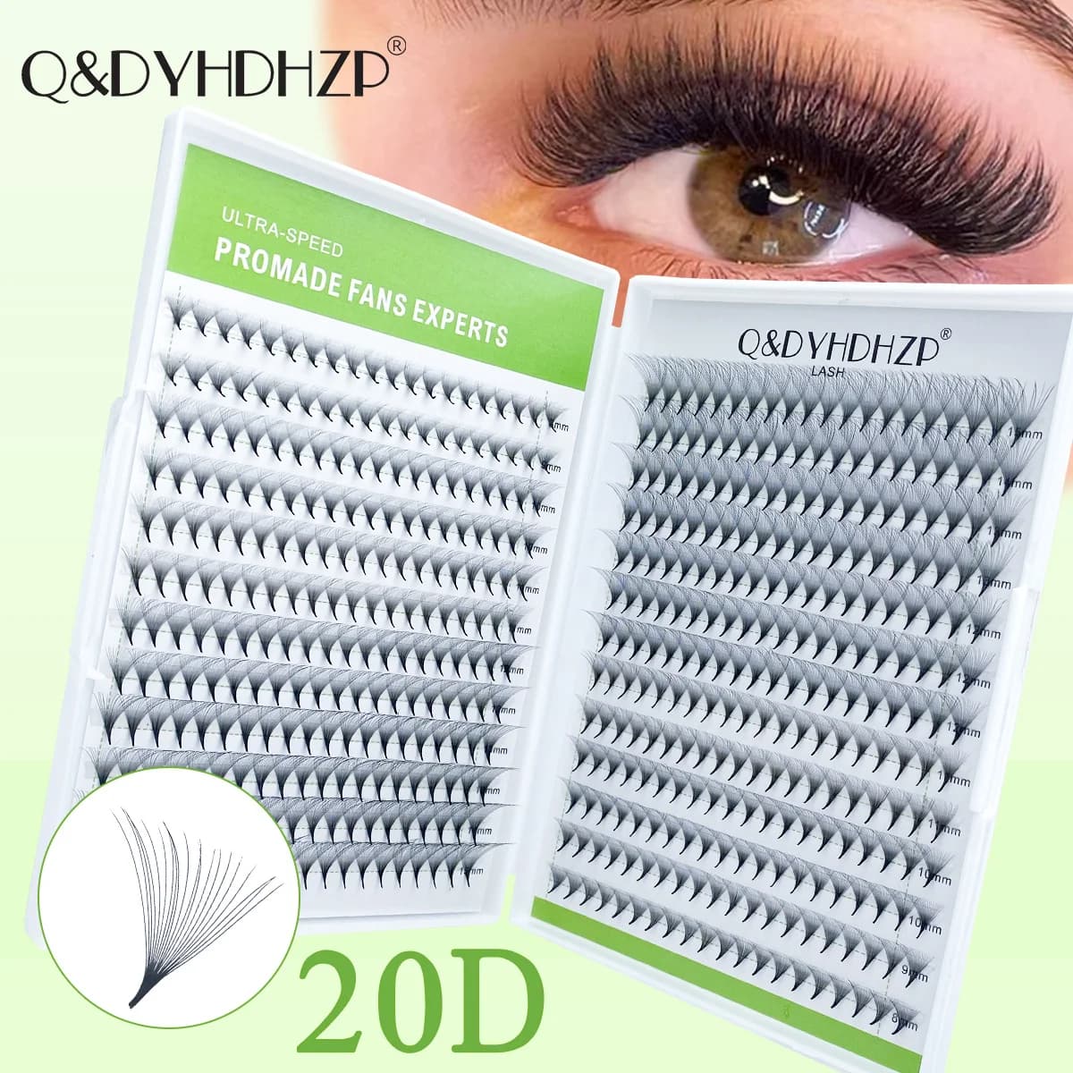 Ciglia finte prefabbricate a ventaglio Q&DYHDHZP, extension ciglia finte 20D, naturali e lisce.