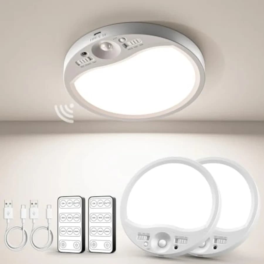 Plafoniera con Sensore di Movimento 8000mAh, Telecomando, 3CCT, Magnetica, a Batteria, Ultra Sottile 7'', Timer Regolabile 30/60/120s per C
