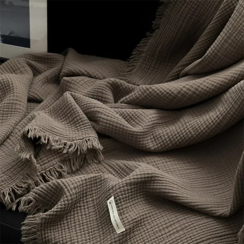 Coperta 100% cotone, telo da divano con nappe, lenzuola tinta unita, scialle, manta, coperte per la casa a quadri delicate sulla pelle