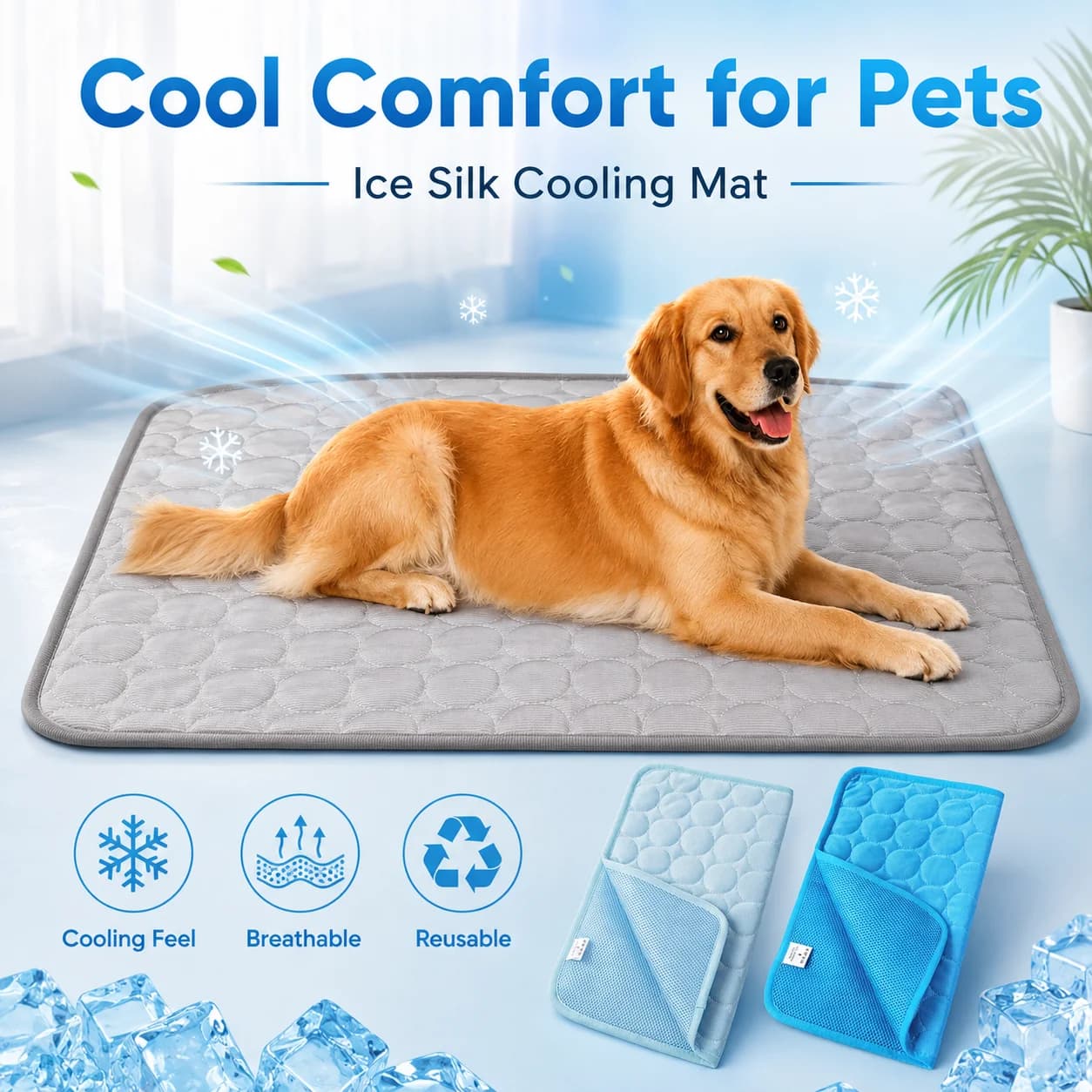 Dog Cooling Mat for Dogs & Cats, Ice Silk Breathable Summer Cooling Pad, Washable Foldable Pet Bed for Crate, Home & Travel