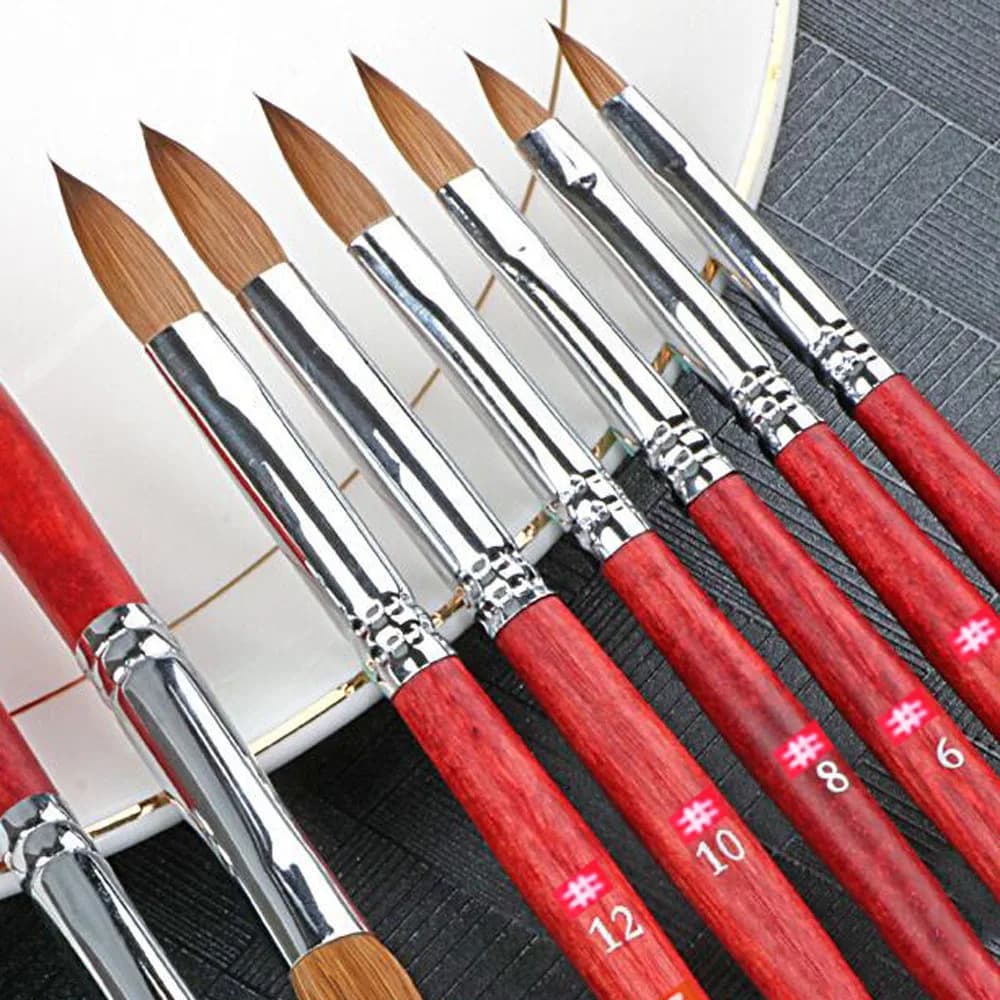 1/6pcs Acrilico Unghie Artistiche Pennello Formato 2/4/6/8/10/12mm Manico In Legno Rosso Craving Fiore Penna Professionale UV Gel Manicure Strumento di Pittura