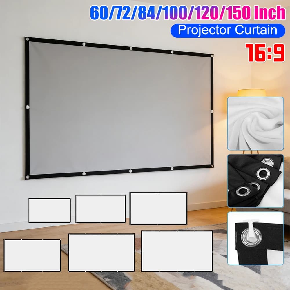 Telo per proiettore da casa/ufficio 60 72 84 100 120 150 pollici 16:9 Schermo di visualizzazione semplice per KTV Ornamenti per camera da letto domestica