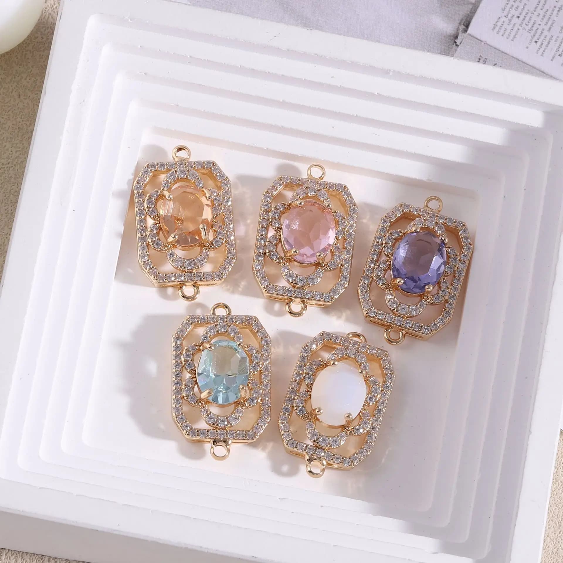 10 pz/borsa Diamante tempestato di fiore rettangolare doppio foro ciondolo braccialetto connettore collana fai da te orecchini accessori