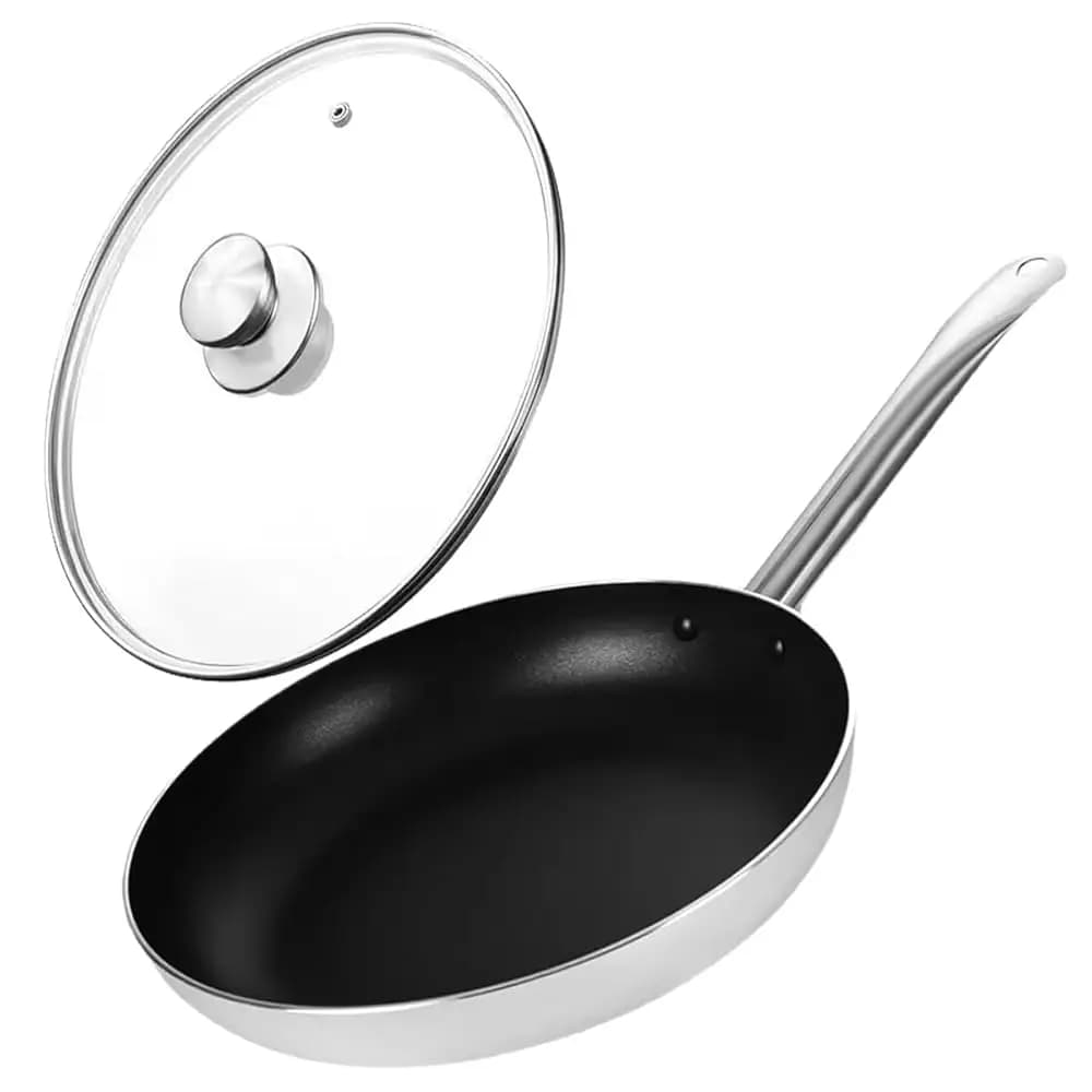 Padella antiaderente, padella professionale in alluminio (padella con coperchio da 11 pollici)