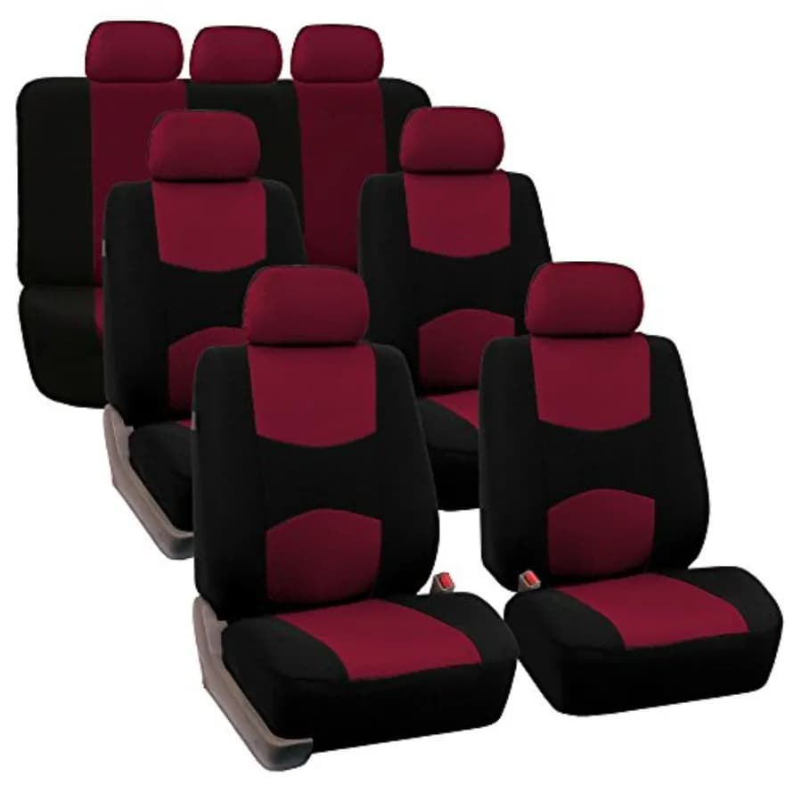 Complete Seat Covers in Bordeaux Fabric for 3 File and 7 Posts, Suitable Universally for Auto, Truck and SUV