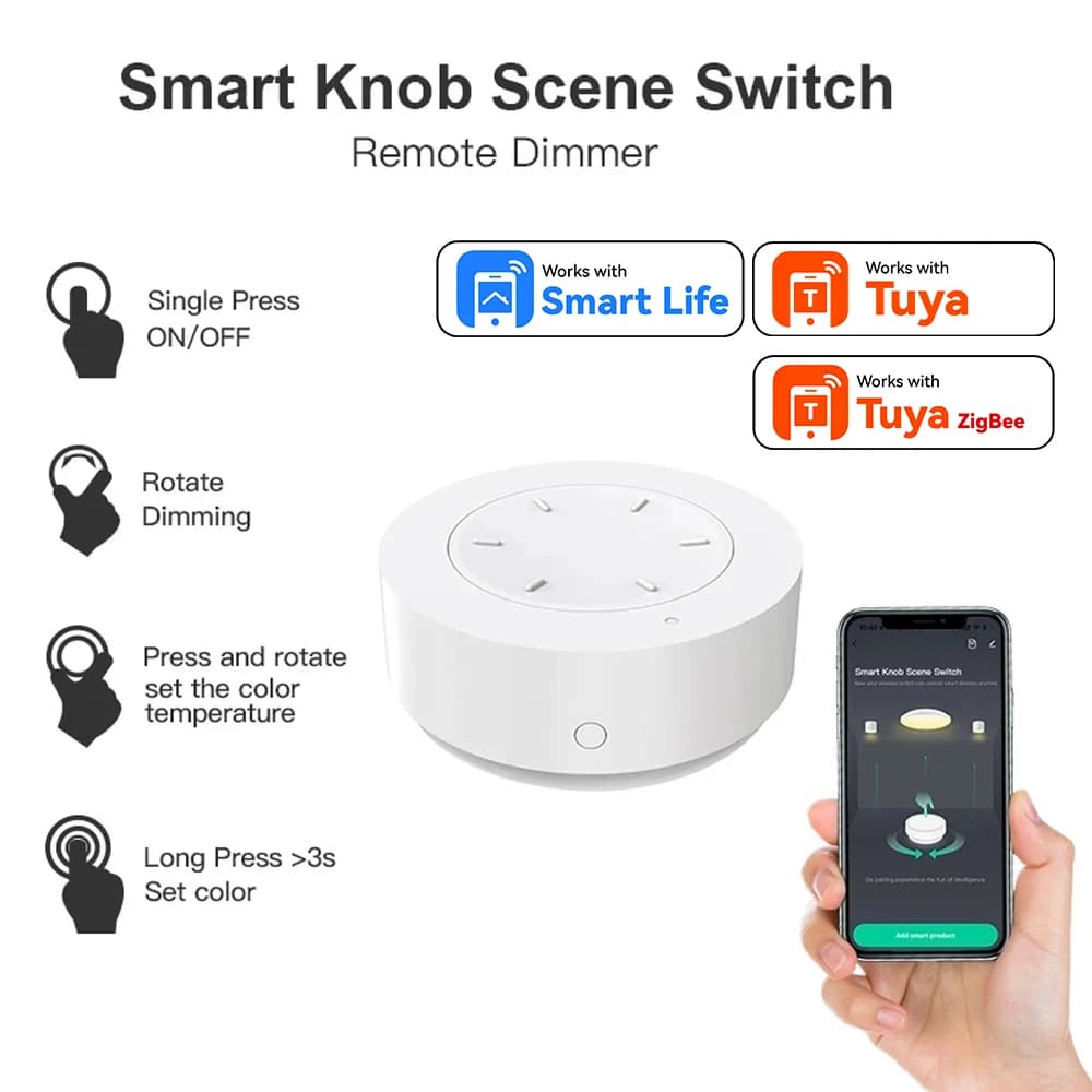 Interruttore intelligente Tuya ZigBee con manopola per scene, controlla senza fili luci, tende e interruttori tramite l'app Tuya Smart
