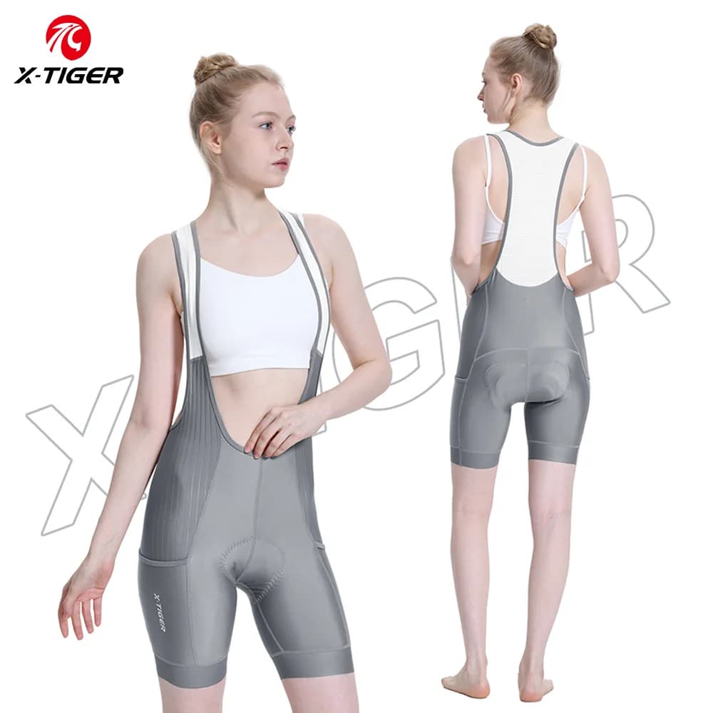 X-TIGER women's cycling shorts, light grey, breathable, fast drying, anti-pilling, with reflective logo, women's MTB cycling shorts