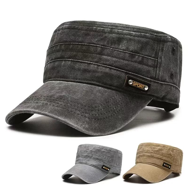 Military sun proof cap with flat top in men's washable cotton spring summer and autumn