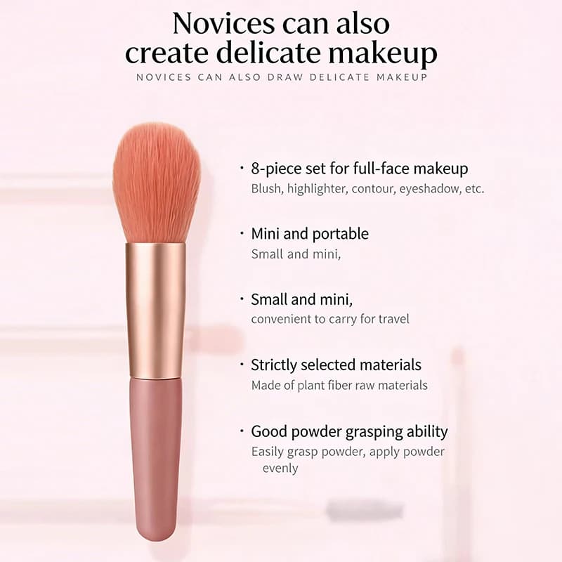 Nuovo Set di 8 Pennelli per il Trucco: Pennello Correttore, Pennello per Blush, Pennello per Cipria, Pennello Ombretto, Pennello Illuminante, Pennello Fondotinta - Strumenti di Bellezza.