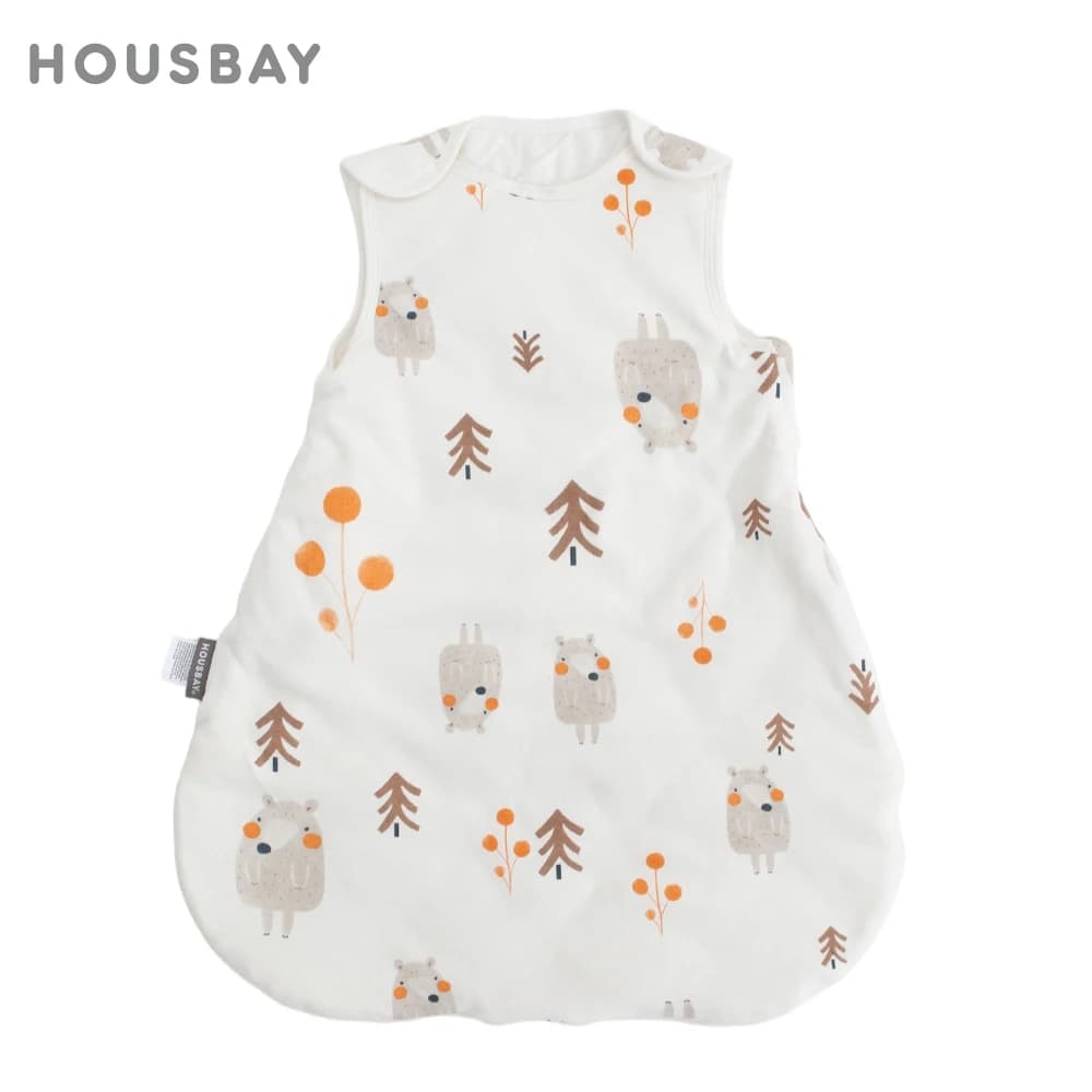 Sacco nanna per bambini Morbido cotone Autunno Sacchi nanna senza maniche Cartone animato Orso beige Stampato Trapunta anti-calcio Coperta indossabile per bambini