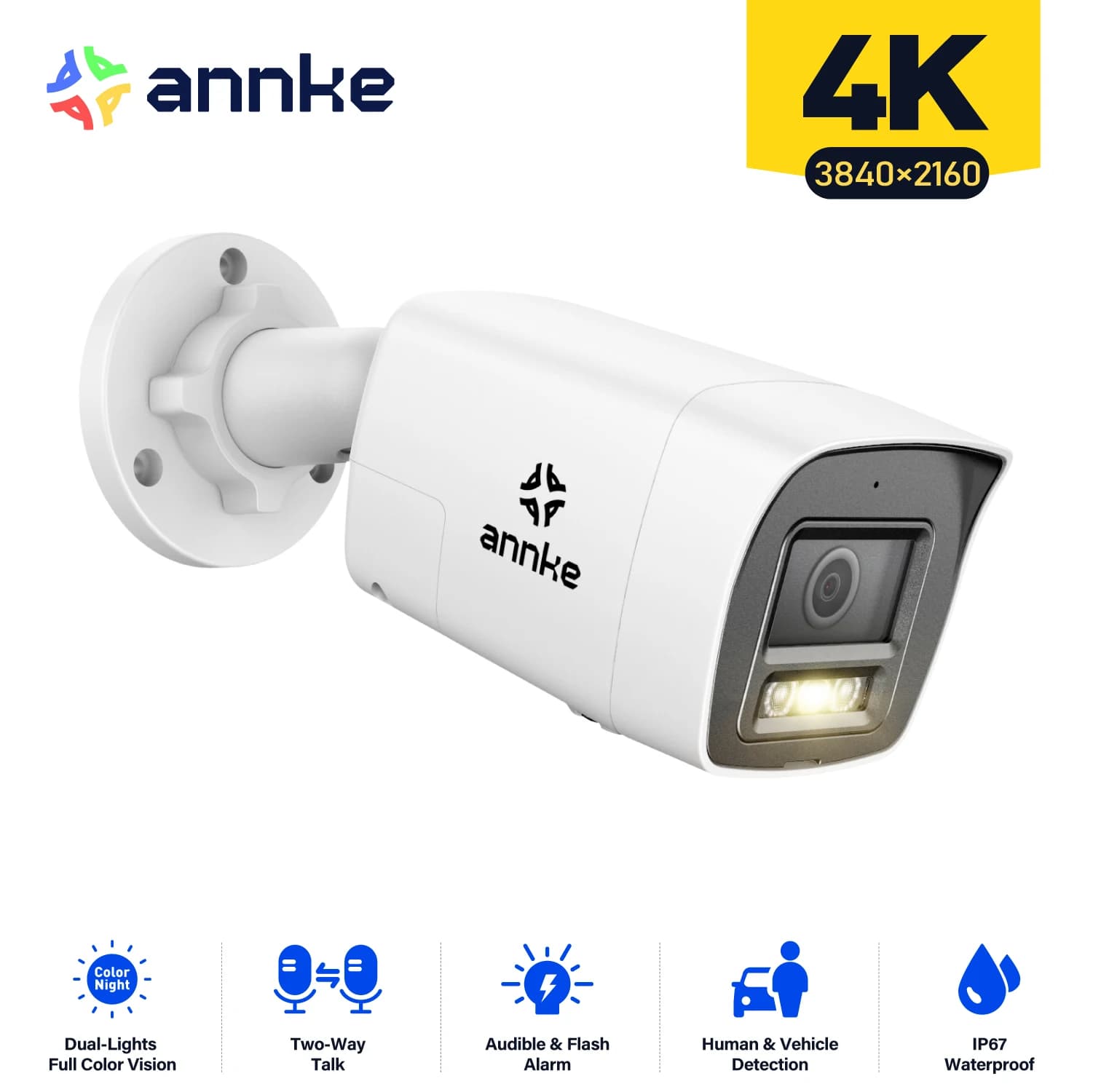Annke 8MP 4K HD Security Camera IP Poe Dual Light Audio Fixed Bullet Camera Detection Human Vehicle Storage SD 256G ONVIF IP67