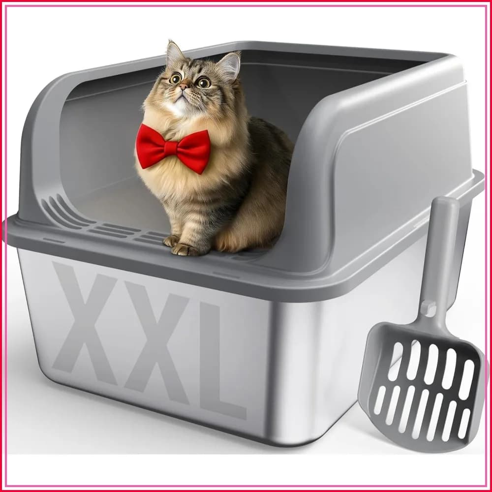 Stainless Steel Cat Litter Box, High-Sided, Anti-Leakage Top Entry, Non-Sticky, Easy Clean, 8-Inch Deep Pan, XXL