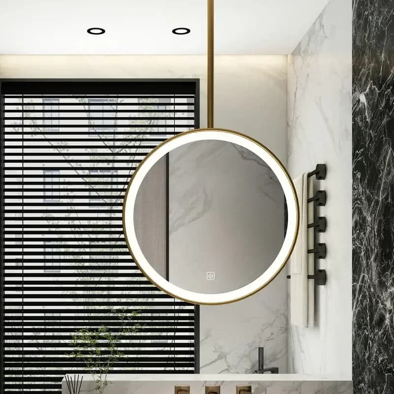 Specchio da bagno rotondo con braccio semplice, specchio sospeso a soffitto, WC sospeso, hotel, soggiorno in famiglia, specchio da bagno sospeso