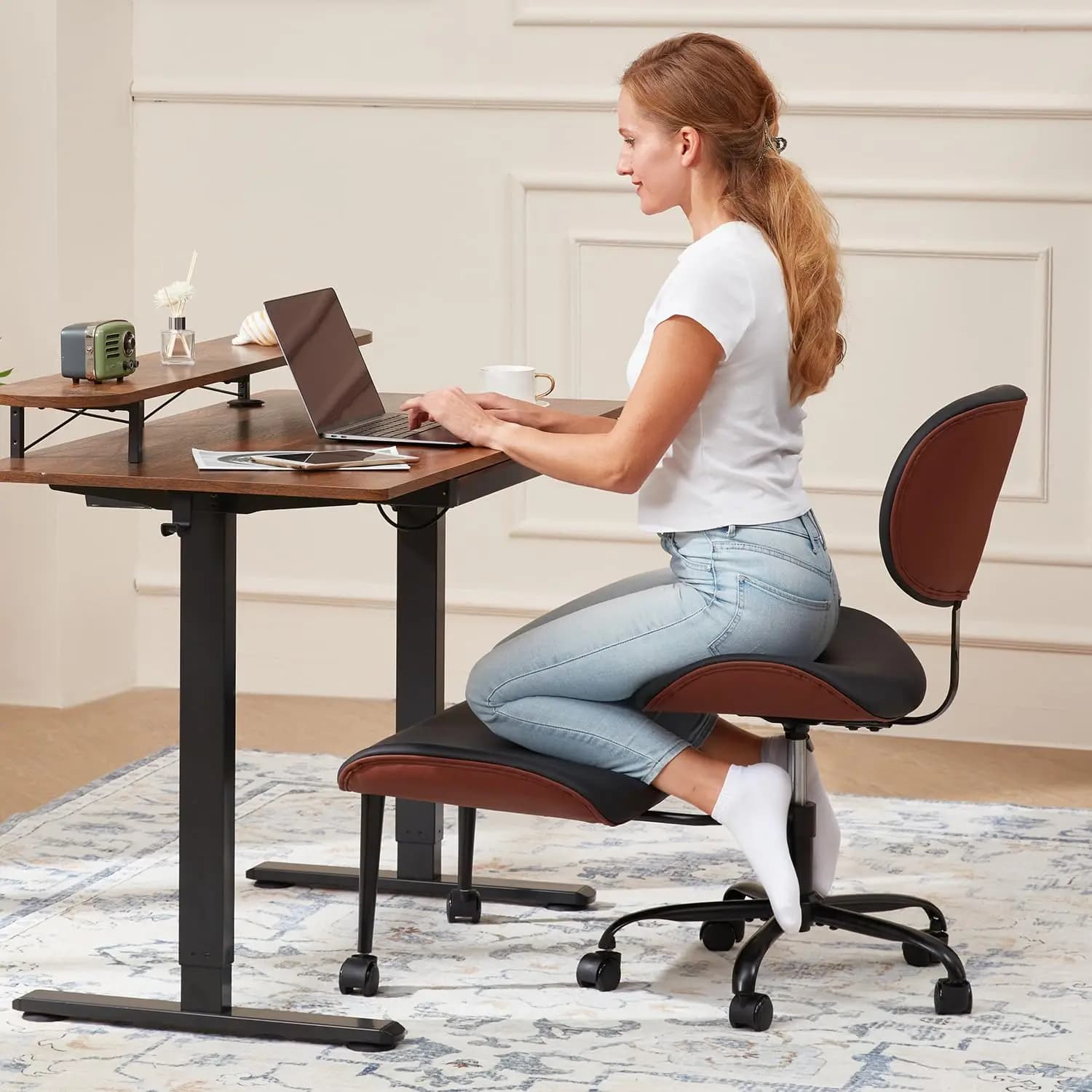 Sedia a croce con ruote e poggiapiedi retrattile, sedia ADHD ampia e ispessita, ergonomica per posizione gambe incrociate e inginocchiata, personalizzabile
