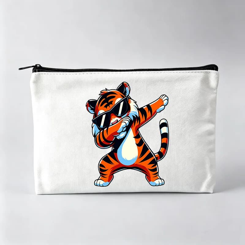 Borsa per il Trucco in Tela con Grafica Tigre Danzante per Donne, Pochette Cosmetica Casual per Uso Quotidiano