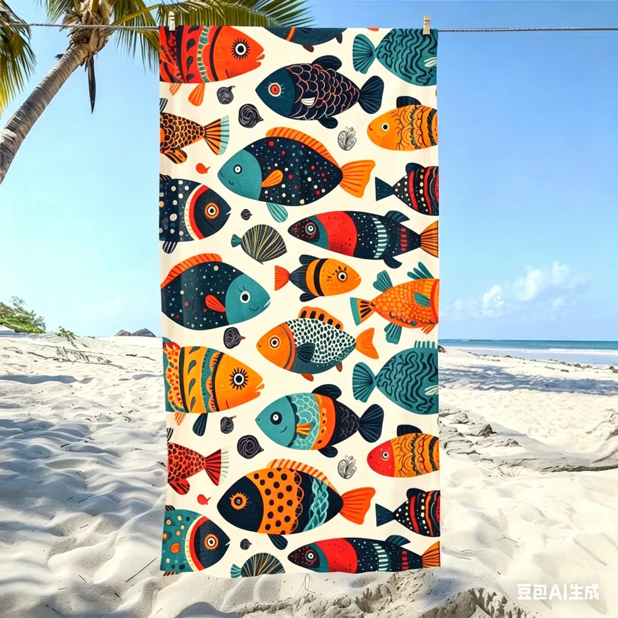 Telo Mare Gigante in Microfibra con Stampa Pesce, Asciugatura Rapida, Anti-Sabbia, XL, Tappetino da Viaggio, Coperta da Piscina