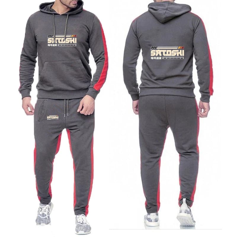 2026 men's suit with graphic print Satoshi and Crypto, solid color, light, popular, with hood sweatshirt and trousers, for spring and autumn