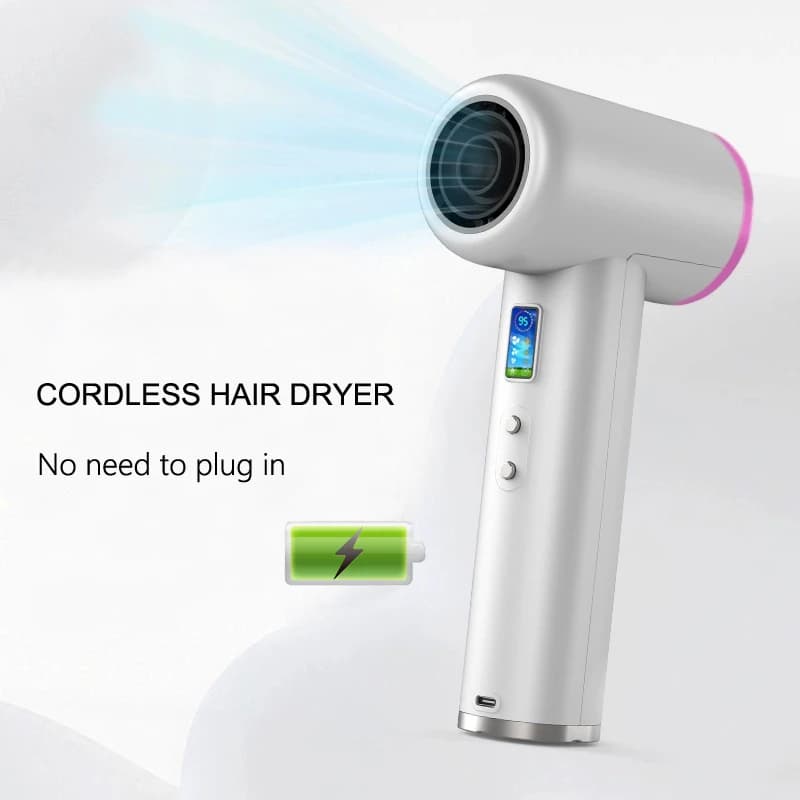 Asciugacapelli Senza Fili Ricaricabile USB Portatile con Funzione Aria Calda e Fredda Display LCD per Casa e Viaggio