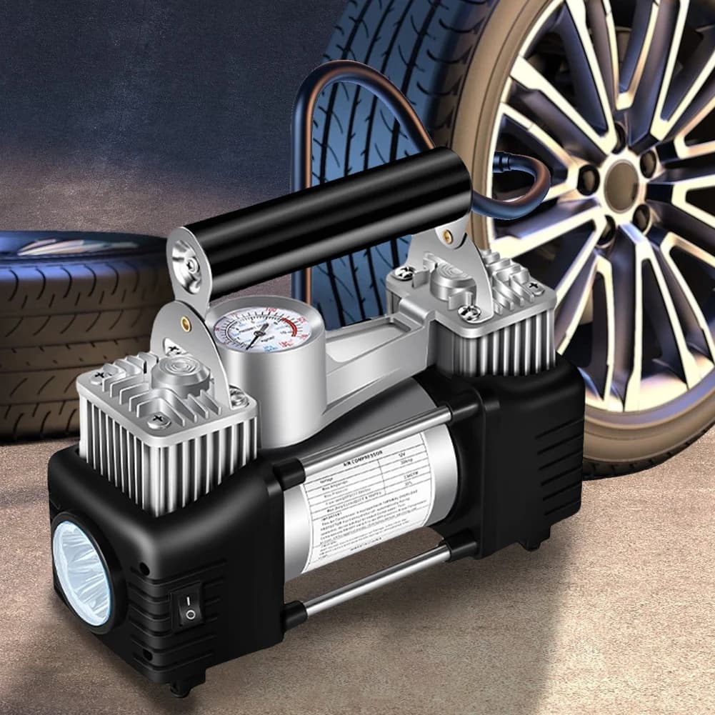 Pompa d'Aria Portatile a Doppio Cilindro 12V, Gonfiatore per Pneumatici Auto ad Alta Pressione 150PSI, Compressore d'Aria Portatile Multifunzione