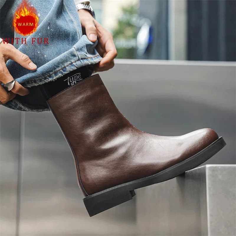 Autumn and winter men's long boots Black Versatile British style Daily business and office Outdoor Fashion Party warm shoes New