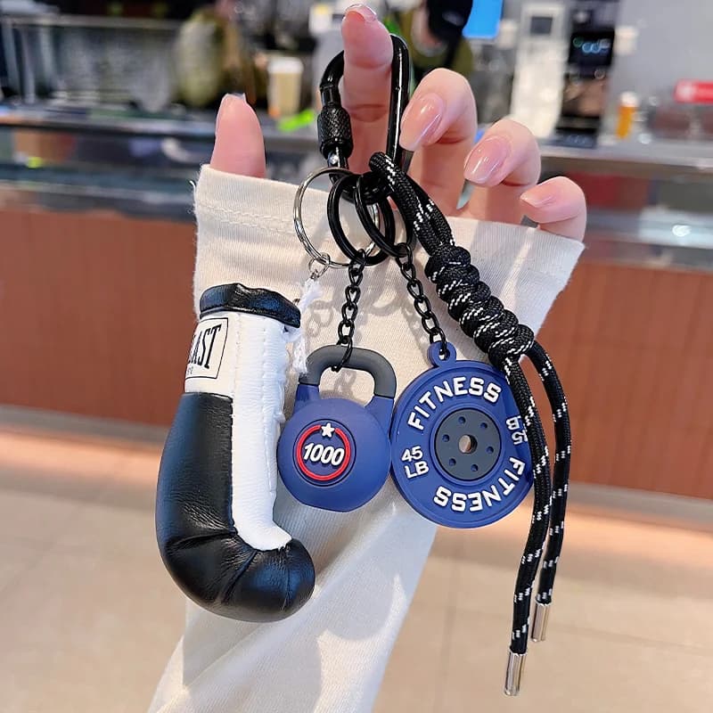 Cute Keychain Pendant Silicone Dumbbell Keychain with Boxing Gloves Bag Charms Fitness Gift for Gym Lover Sports Backpack Charm