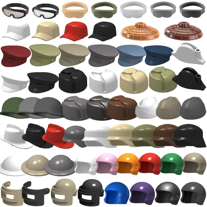 Accessori per Costruzioni Militari: Minifigure Soldati, Elmi Sovietici, Cappelli da Guardia, Cappelli Militari (Navy, Pirata, Vigili del Fuoco), Mini Mattoncini Giocattolo