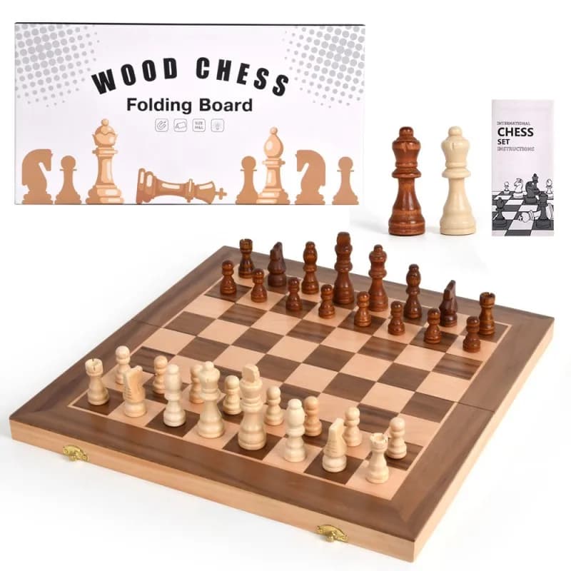 New Wooden Folding Board Game Chess High-grade Set Of Solid Wood Chess Pieces Folding Chess Entertainment Family Table Game