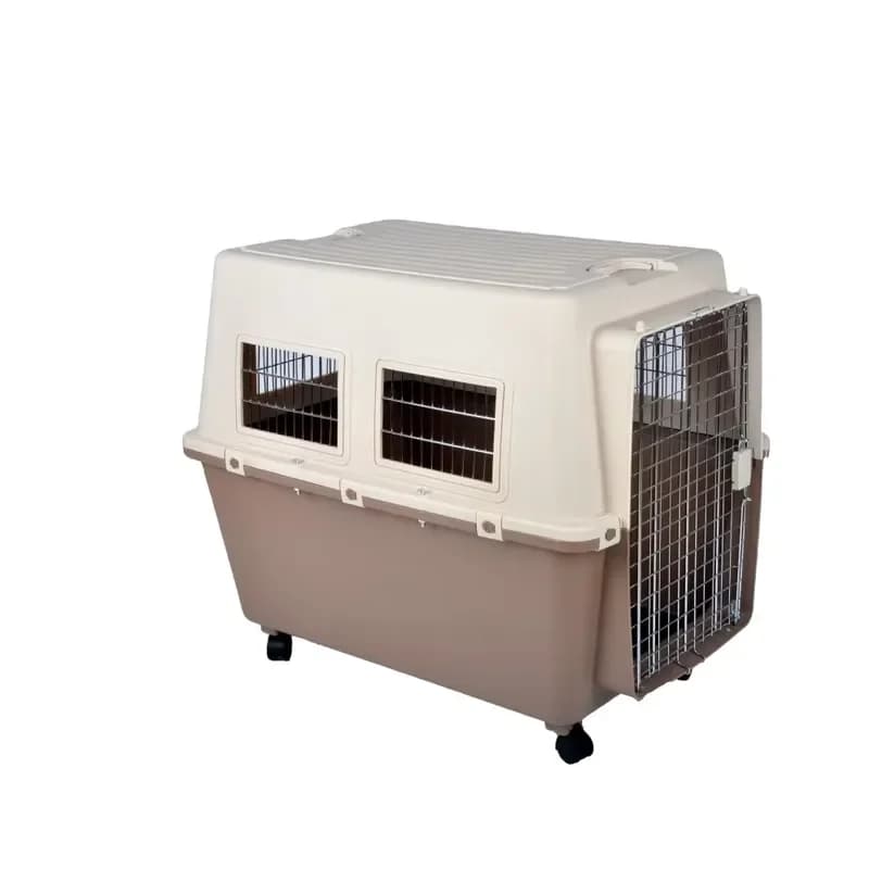 Large Plastic Dog Crate with Wheels Portable Pet Carrier for Travel Outdoor Use Durable Kennel Model OP 1004 BR Safe