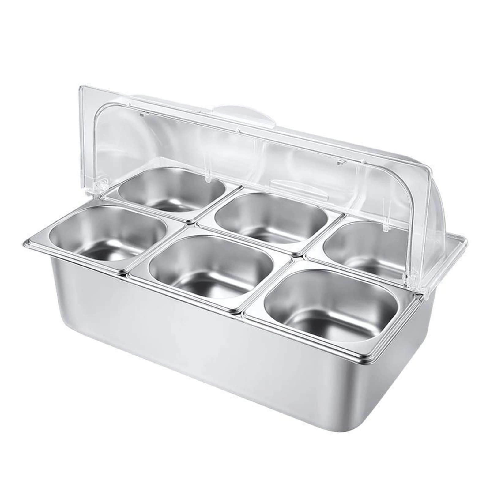 Service tray at 6 Stainless Steel Parts, Condiments Container with Transparent Cover for Restaurants, Hotel, Cucine e Feste
