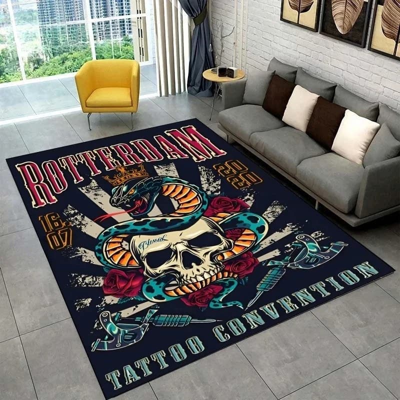Tappeto per Studio Tatuaggi, Tappetino Antiscivolo per Soggiorno, Camera da Letto, Divano, Tappeto Decorativo per la Casa con Motivi Mistici e Stregonerie