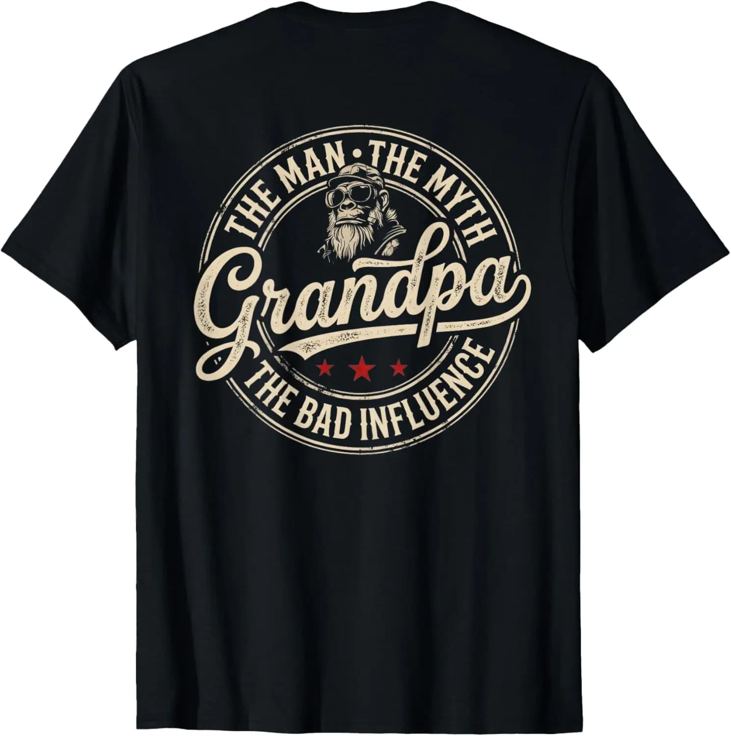 Man Myth Grandpa The Bad Influence Monkey T-Shirt 100% Cotton T-Shirt: Soft, Quick-Drying, Versatile, Unisex Short-Sleeve Top for Sports and Casual Wear